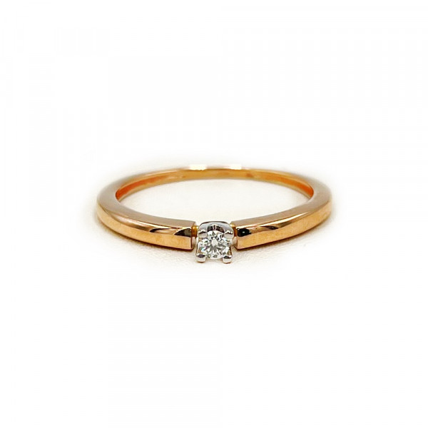 Каблучка з золота у червоному з білим кольорі з білим діамантом