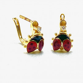 Серьги из золота с желтыми бриллиантами и эмалью «Божья коровка» 01-200817915