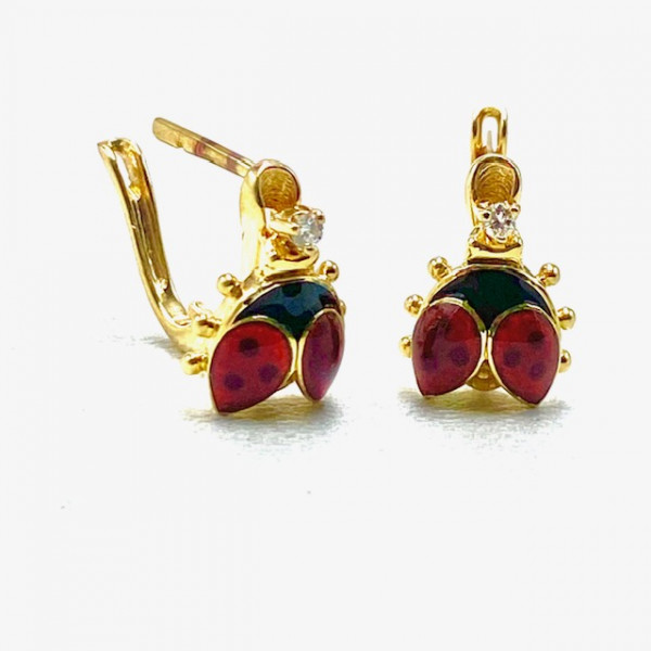 Серьги из золота с желтыми бриллиантами и эмалью «Божья коровка»