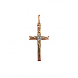 Золотой крестик в красном с белым цвете с желтым бриллиантом 01-200872415