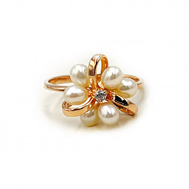 Золота каблучка у червоному кольорі з перлиною та цирконом 01-200900415