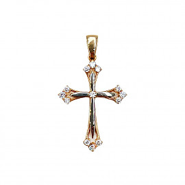 Золотой крестик красного с белым цвета с цирконом 01-200227716