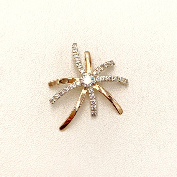 Золотой кулон в красном с белым цвете с цирконом