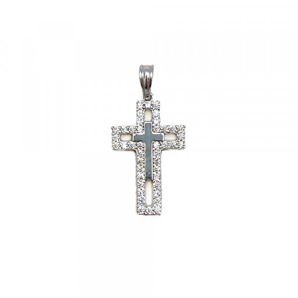 Крестик из золота белого цвета с цирконом