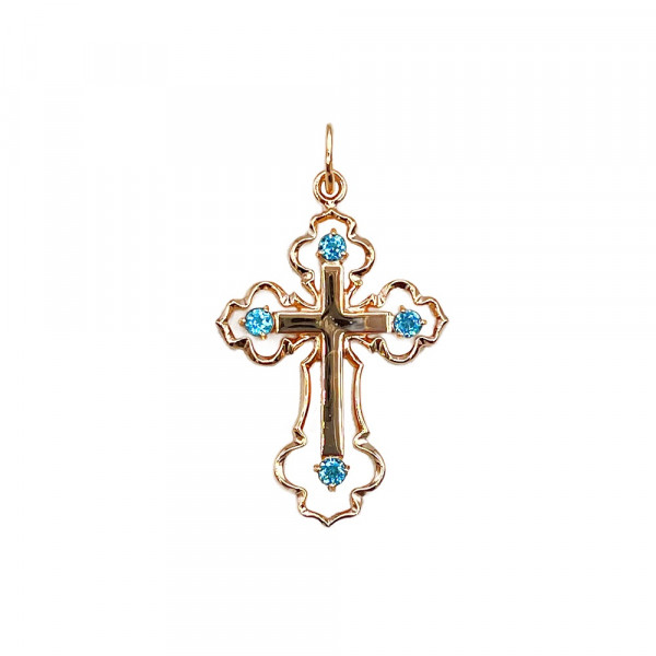 Золотий хрестик червоного кольору з блакитними топазами