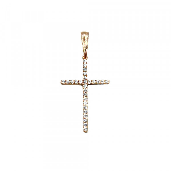 Золотий хрестик червоного кольору з цирконом