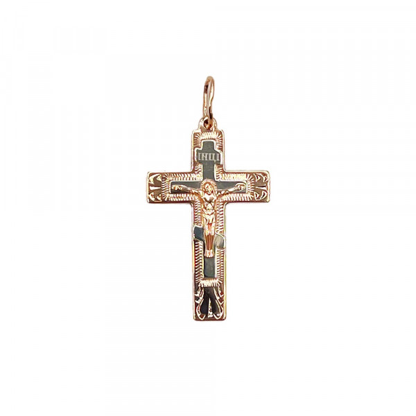 Золотой крестик в красном с белым цвете