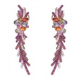 Серьги из золота с радужными корундами и желтыми бриллиантами 01-200137417