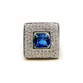 Золотое кольцо в белом цвете с белыми бриллиантами «Квадрат» 01-200779917