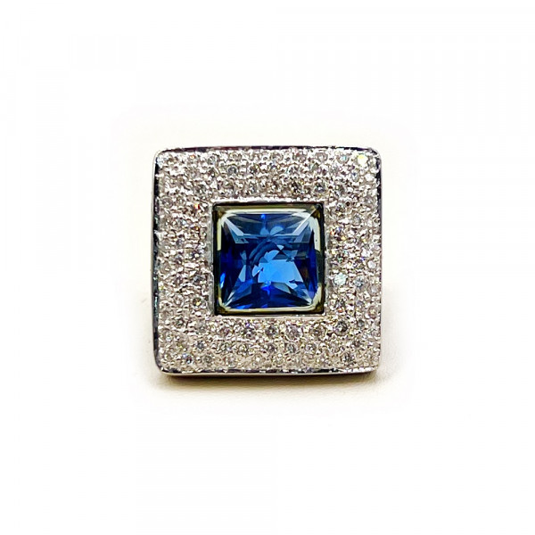 Золотое кольцо в белом цвете с белыми бриллиантами «Квадрат»