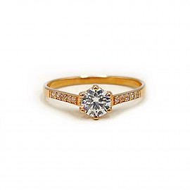 Золота каблучка червоного кольору з цирконом 01-200794317