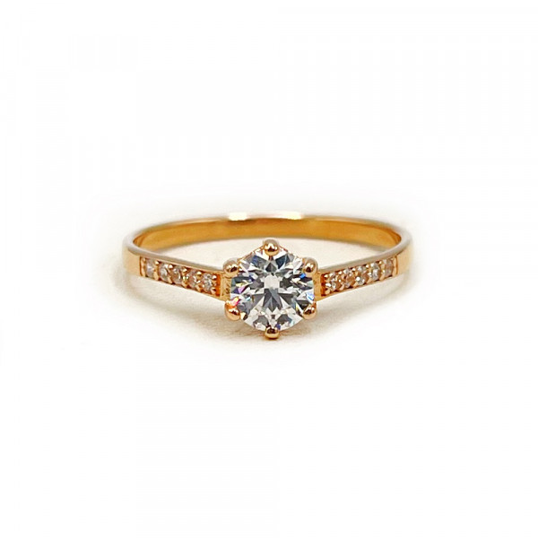 Золота каблучка червоного кольору з цирконом