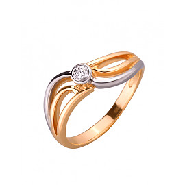 Каблучка з золота червоного з білим кольору з білим діамантом 01-200104618