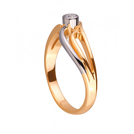 Каблучка з золота червоного з білим кольору з білим діамантом
