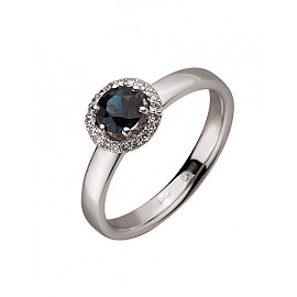 Золотое кольцо белого цвета с синим корундом и белыми бриллиантами 01-200264718