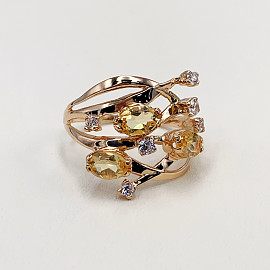 Золотое кольцо в красном цвете с цирконом 01-200012619