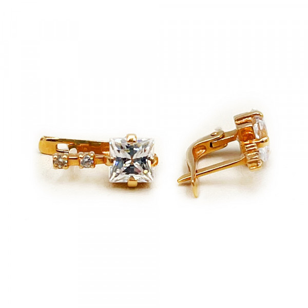 Золотые серьги красного цвета с цирконом