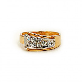 Золотое кольцо в красном с белым цвете с цирконом 01-200214919