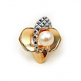 Золотое кольцо красного с белым цвета с жемчугом 01-200762019