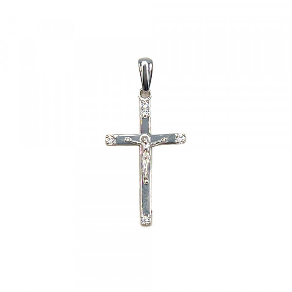 Хрестик з золота у білому кольорі з цирконом