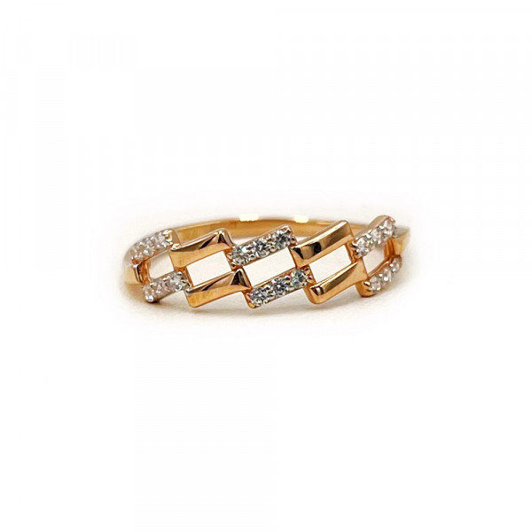 Золотое кольцо в красном с белым цвете с цирконом