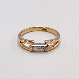 Золотое кольцо красного с белым цвета с желтыми бриллиантами 01-19324620