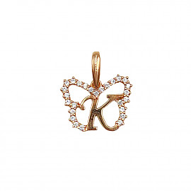 Золотий кулон у червоному кольорі з цирконом «Літера К» 01-200171120