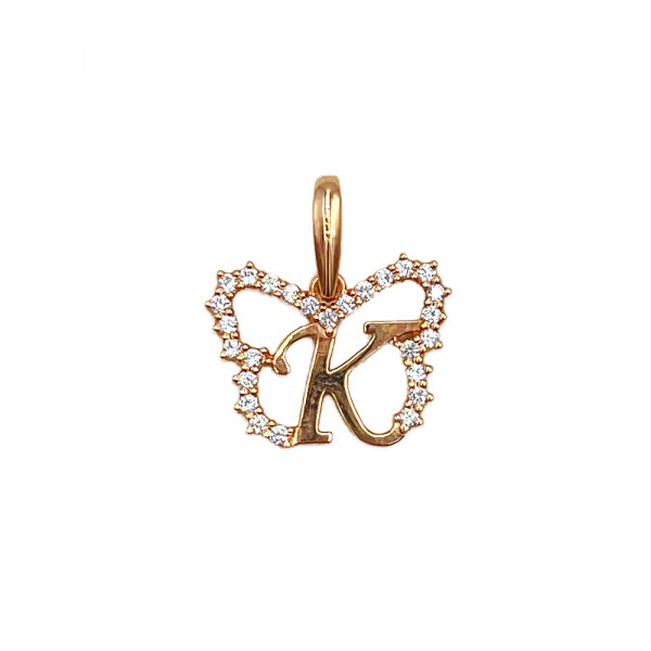 Золотий кулон у червоному кольорі з цирконом «Літера К»