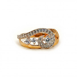 Каблучка з золота у червоному з білим кольорі з цирконом 01-200794320