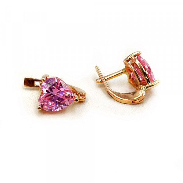 Золотые серьги в красном цвете с цирконом