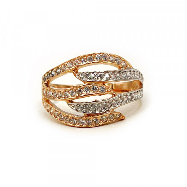 Кольцо из красного с белым золота с цирконом