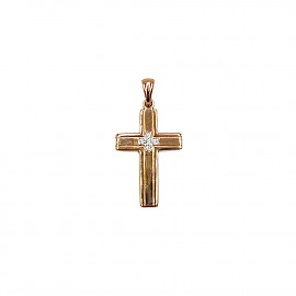 Хрестик з золота червоного з білим кольору з цирконом 01-200900420