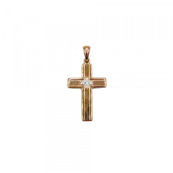 Хрестик з золота червоного з білим кольору з цирконом