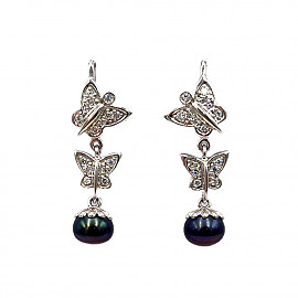 Золоті сережки білого кольору з перлиною та цирконом 01-200118621