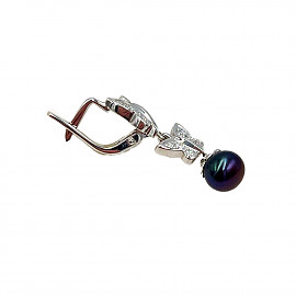 Золоті сережки білого кольору з перлиною та цирконом