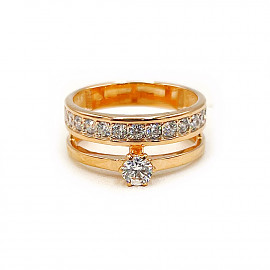 Золота каблучка червоного кольору з цирконом 01-200796921