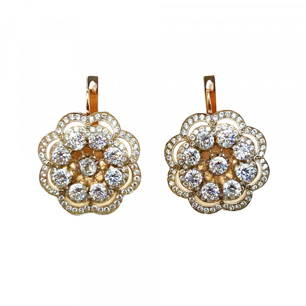 Сережки з червоного з білим золота з цирконом