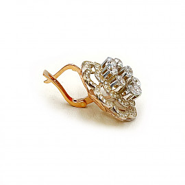 Сережки з червоного з білим золота з цирконом