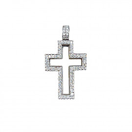 Хрестик з золота білого кольору з цирконом 01-200916121