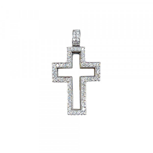 Хрестик з золота білого кольору з цирконом