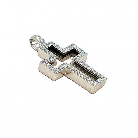 Хрестик з золота білого кольору з цирконом