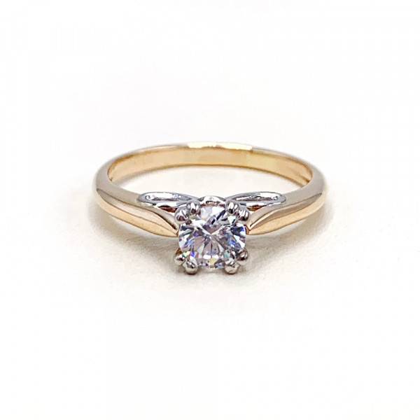 Золотое кольцо в красном с белым цвете с цирконом