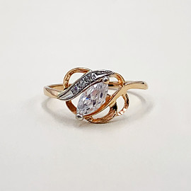 Золотое кольцо в красном с белым цвете с цирконом 01-19333922