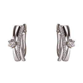 Золотые серьги белого цвета с цирконом 01-200055222