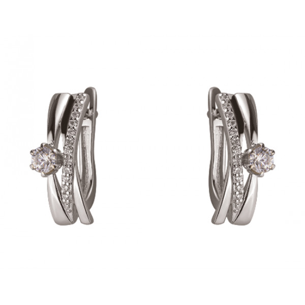 Золотые серьги белого цвета с цирконом