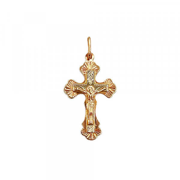 Золотой крестик в красном с белым цвете