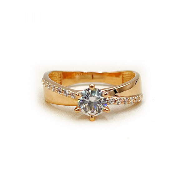 Золотое кольцо красного цвета с цирконом