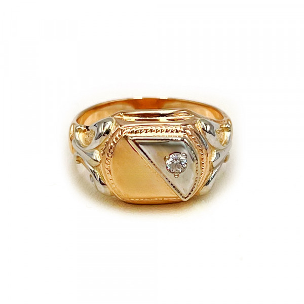 Перстень из золота в красном с белым цвете с цирконом