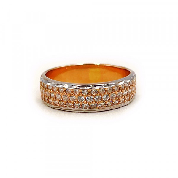 Золота каблучка у червоному з білим кольорі з цирконом