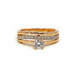 Кольцо из красного с белым золота с цирконом 01-200817622